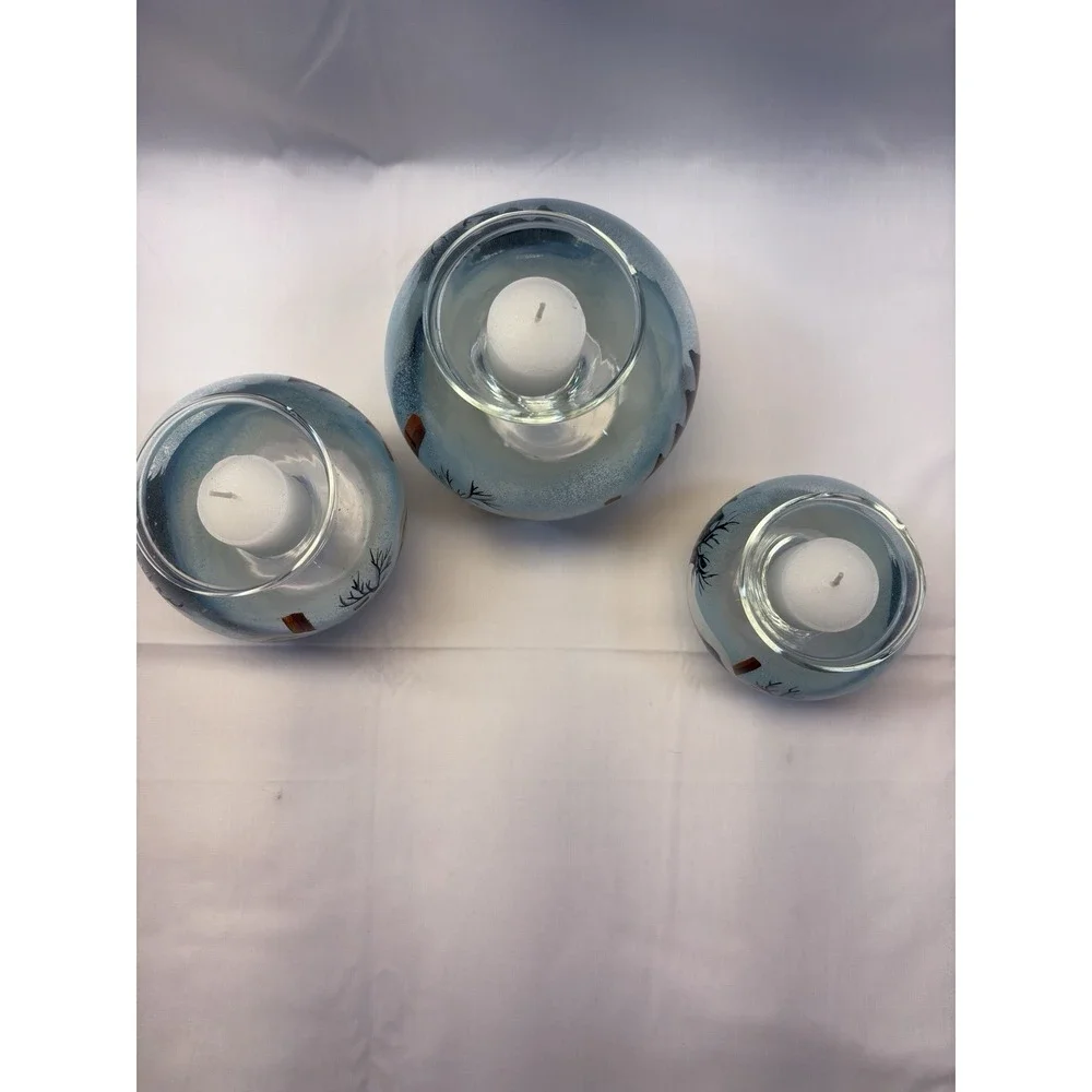 HomeTrends Set of 3 Glass Snow House Ice Holiday Votive Holders Winter with box